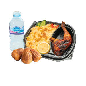 ربع دجاج + رز + تمر + ماء