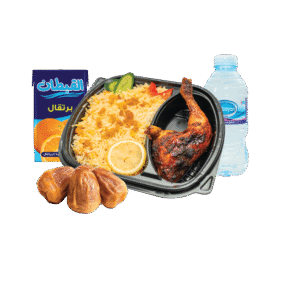 ربع دجاج + رز + عصير + تمر + ماء